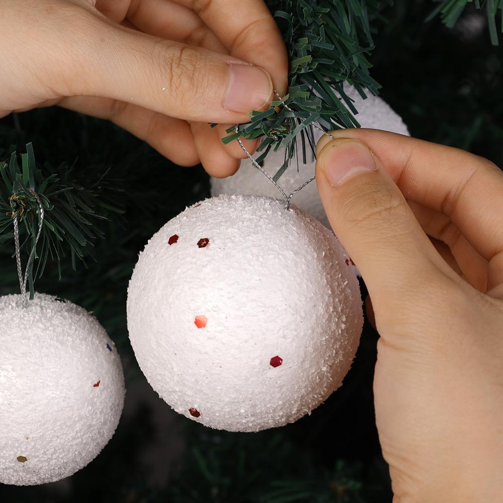24/6Pcs White Christmas Balls Ornaments Round Foam Balls DIY Xmas Tree Hanging Pendant Ball Home Xmas New Year Party Decorations