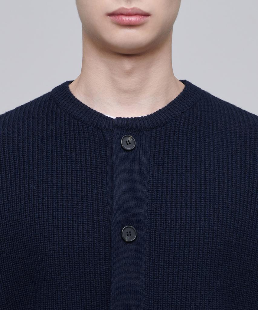 Musinsa Standard Relaxed Ribbed Round Neck Cardigan [Navy]