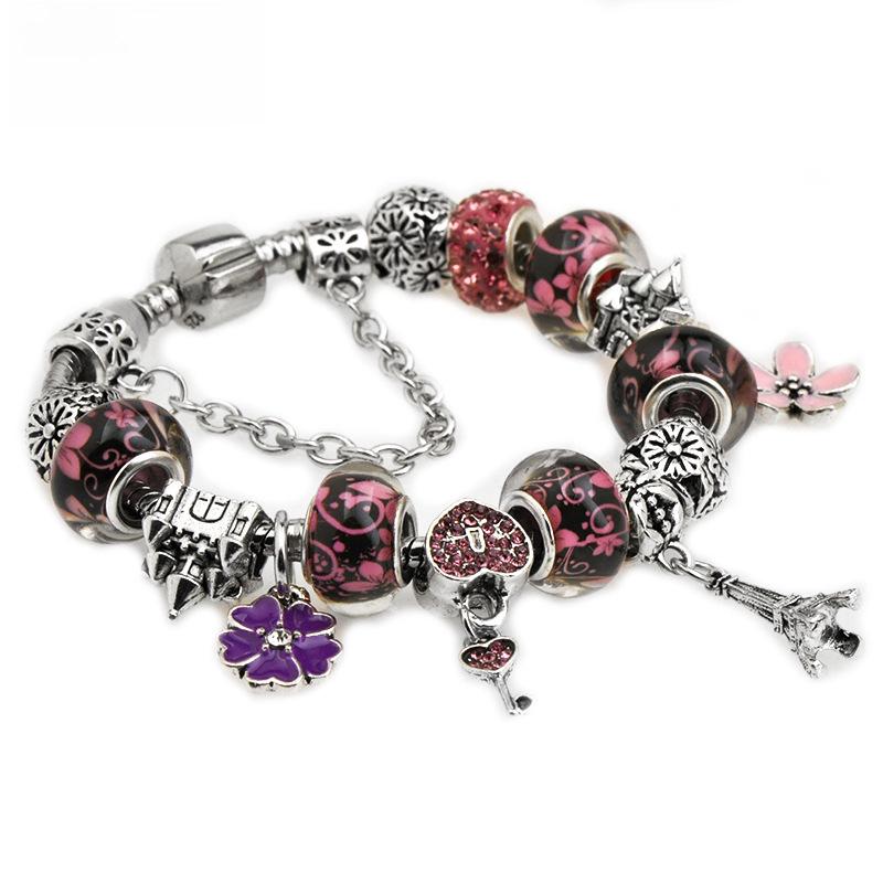 Brățară Trendy cu Mărgele de Cristal Pan cu Pandantiv Coroană de Flori