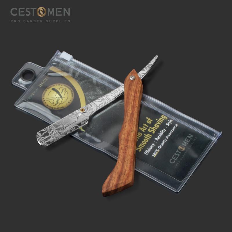 CESTOMEN Barber Classic Shaving Razor Blade Holder Men Wooden Handle Straight Edge Barber Razor Holder Folding Shaving Razor