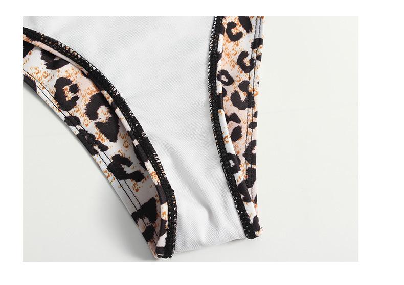 High-Waisted Leopard Print Patchwork Bikini - European and American Women's Two-Piece Swimwear