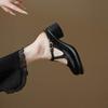 Krazing Pot Cow Skin Round Toe Size 42 Thick Round Med Heels Slip on Platform Mules Gladiator Autumn Pumps