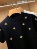 Men's Trendy European Bee Embroidery Knit T-Shirt, Short-Sleeved, Round Neck, Light Luxury Style