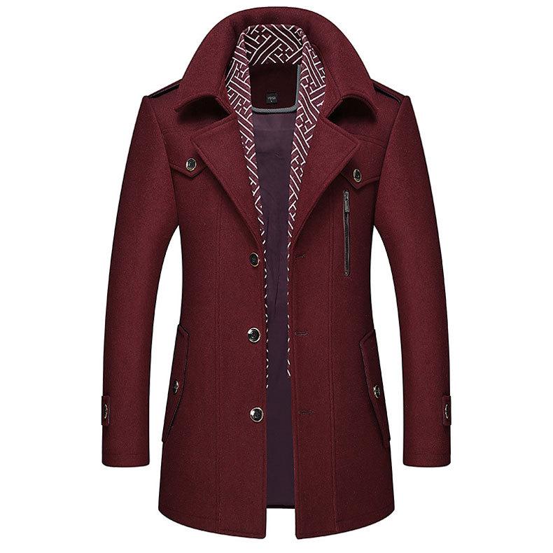 Men's Woolen Scarf Collar Overcoat - Autumn/Winter Warmth for Middle-Aged