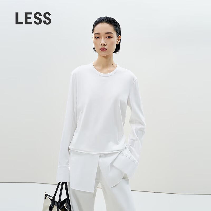 LESS 2025 Spring Casual Cotton Loose Round Neck Long T-shirt M
