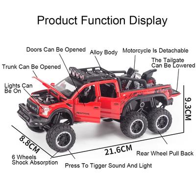 1:28 Raptor F150 X-Class Model Car Toy Alloy Diecasting Pull Back and Sound Light Cars Models Holiday Gift for Children