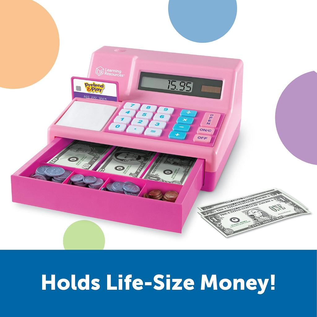 Learning Resources Toy Cash Register Pink with US Dollar LER2629P Genuine Product
