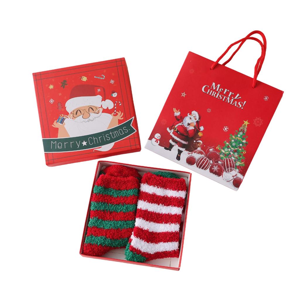 1 Box Of 2 Pairs Of Christmas Stockings, Double-Sided Fleece, Warm And Thick, Winter Home And Sleep Stockings, Christmas Gift.