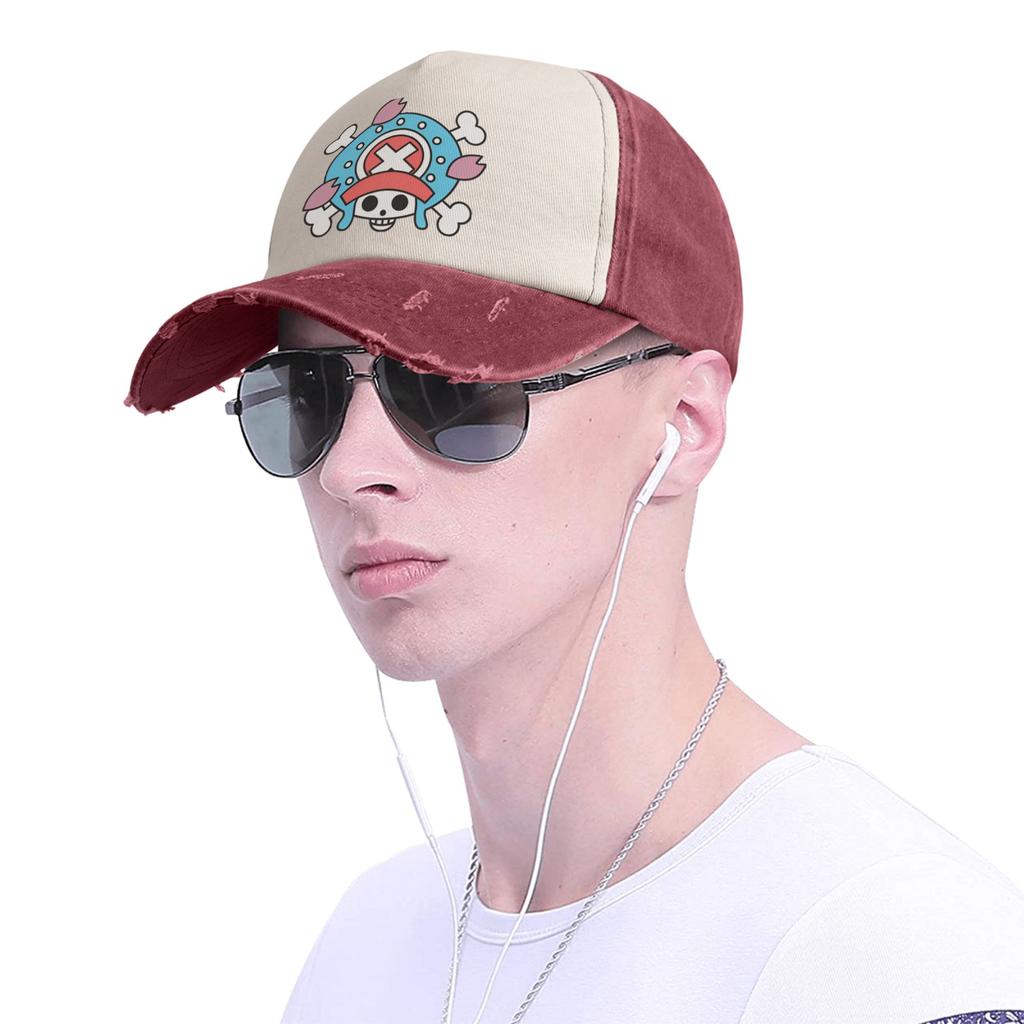 Hip Hop Tony Tony Chopper One Piece Flag Baseball Cap Distressed Denim Snapback Cap Outdoor Summer Adjustable Fit Caps Hat