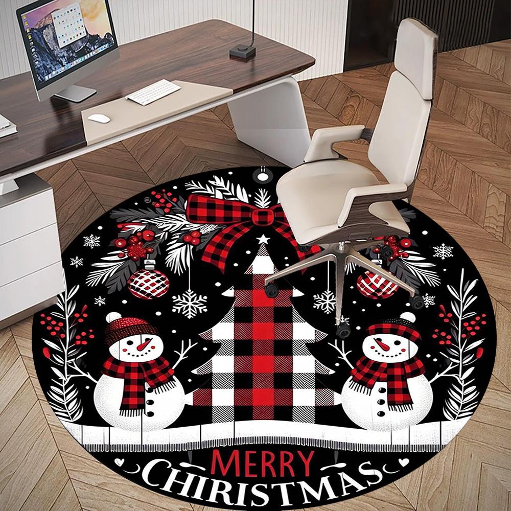 1pc snowman merry christmas Round Chair mat Area Rug - Non-Slip, Floor Mat for Office, Bedroom, and Indoor Decor -1002005