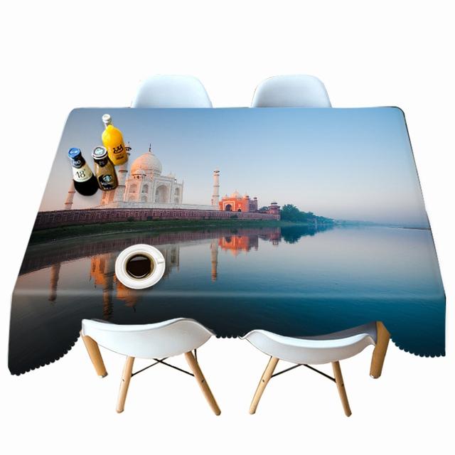 Castle By The River Sunset Landscape Pattern Tablecloth Thicken Cotton Rectangular Round Table Cloth For Wedding Picnic Party