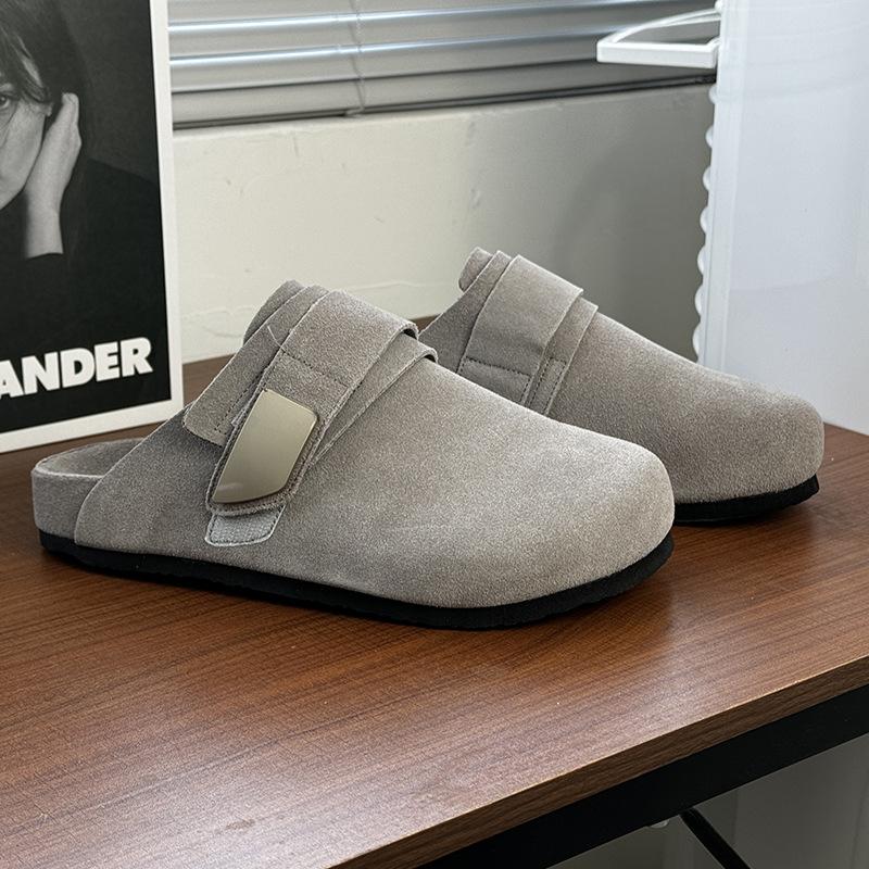 Soft-soled lazy loafers men's one-pedal big-headed casual slippers versatile Boken shoes 59901 gray-W