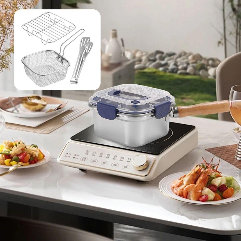 With Basket Multifunctional Deep Fryer Oil Filter Stainless Steel Frying Pan  French Fries Making