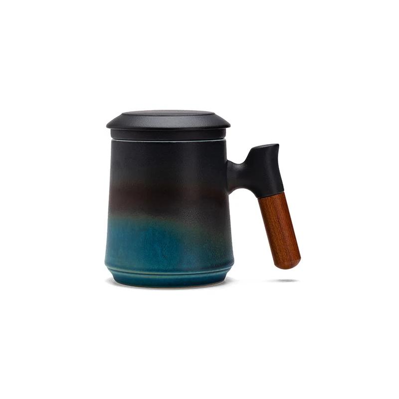 Ceramic Mug Bubble Tea Cup Aesthetic Luxury Original Mugs Coffee Cups Elegant Lid Vintage Water Cup Thermal Beautiful Unusual Tea Mugs Wood Handle