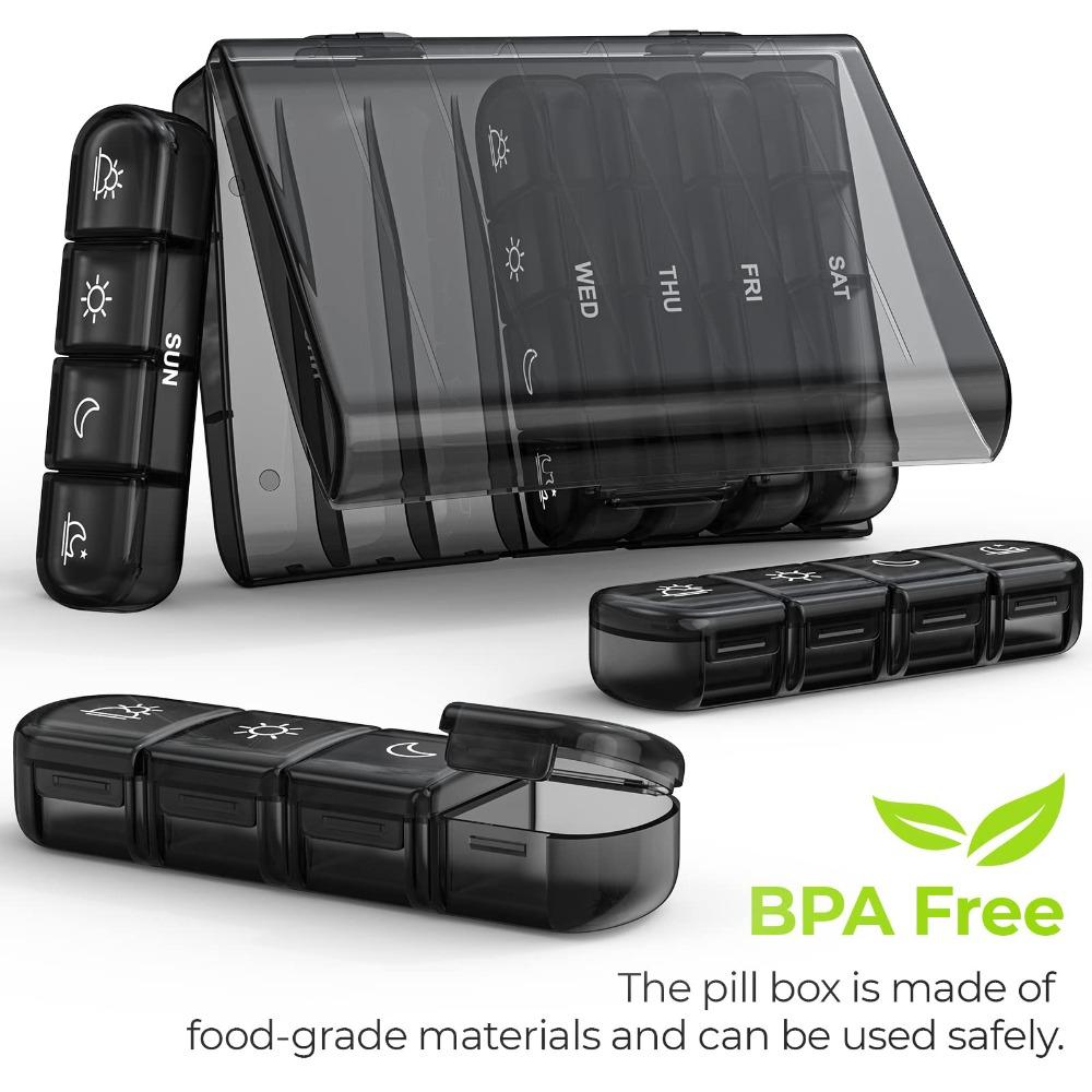 

48 сеток Еженедельный органайзер для таблеток PP + ABS Большая ежедневная коробка для таблеток утром, в середине ночи Коробка для лекарств Пешие прогулки