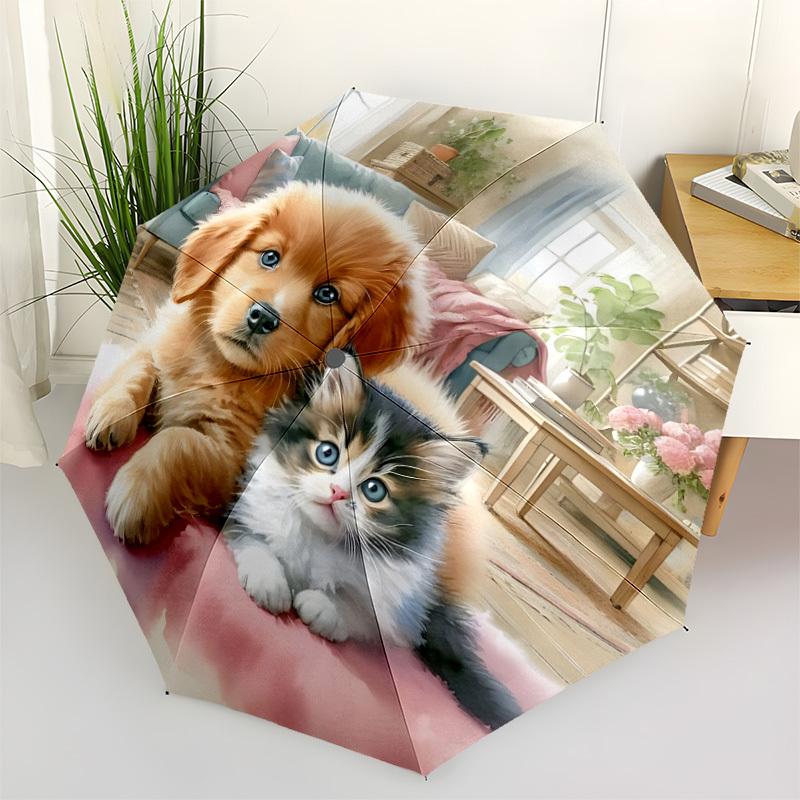 

1pc Puppy Kitten Automatic Folding Umbrella - Portable Collapsible Design, 8-Rib Iron Frame, Durable Fabric yy251125015
