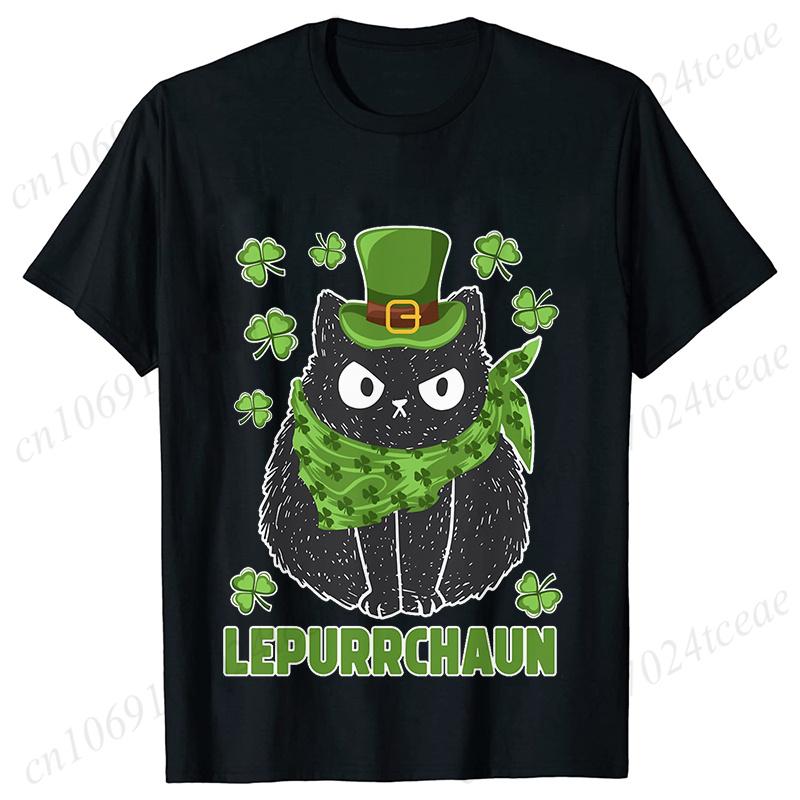 St Patricks Day TShirt Women Summer Vintage T Shirt Cute Black Cat with Leprechaun Hat Funny Graphic Tees Hippie Tshirts Retro S
