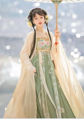 [Housaku Co., Ltd.] Ancient Hanfu Classical Beauty Elegant Chinese Court Costume Cosplay Set Tang Suit Haori Long Skirt 6-Piece Set (L, Natural Green)