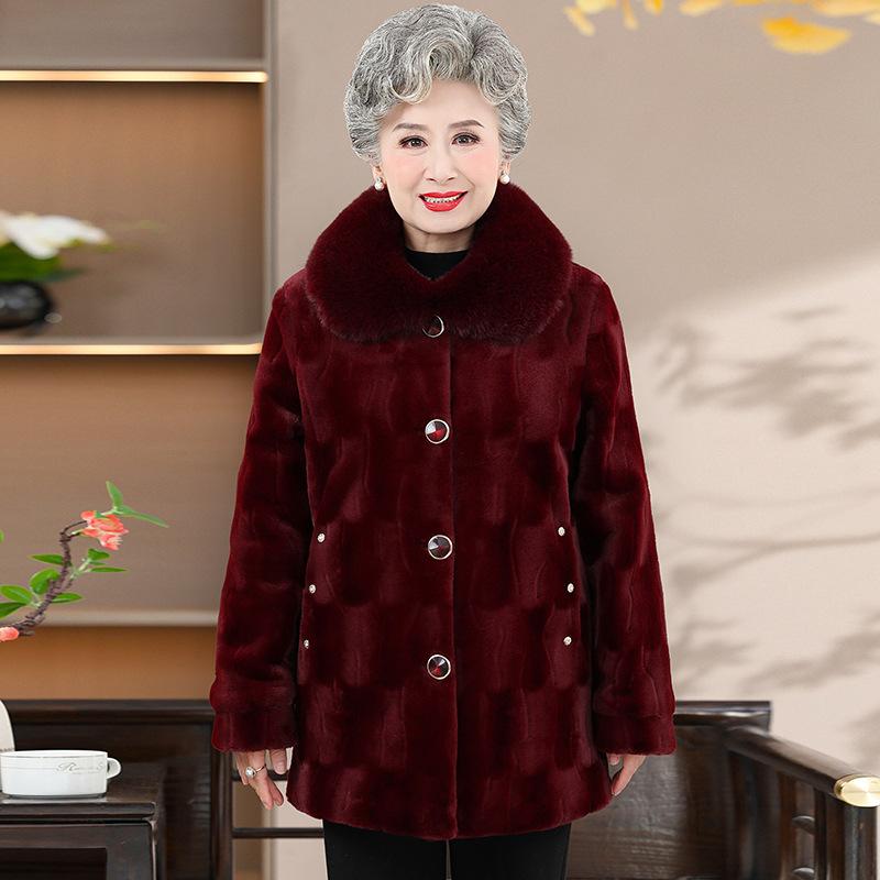 

Жіноча норкова шуба великого розміру для жінок середнього та похилого віку, зимова потовщена бавовняна куртка зі штучного хутра, високоякісне бабусине оксамитове хутряне пальто 5XL