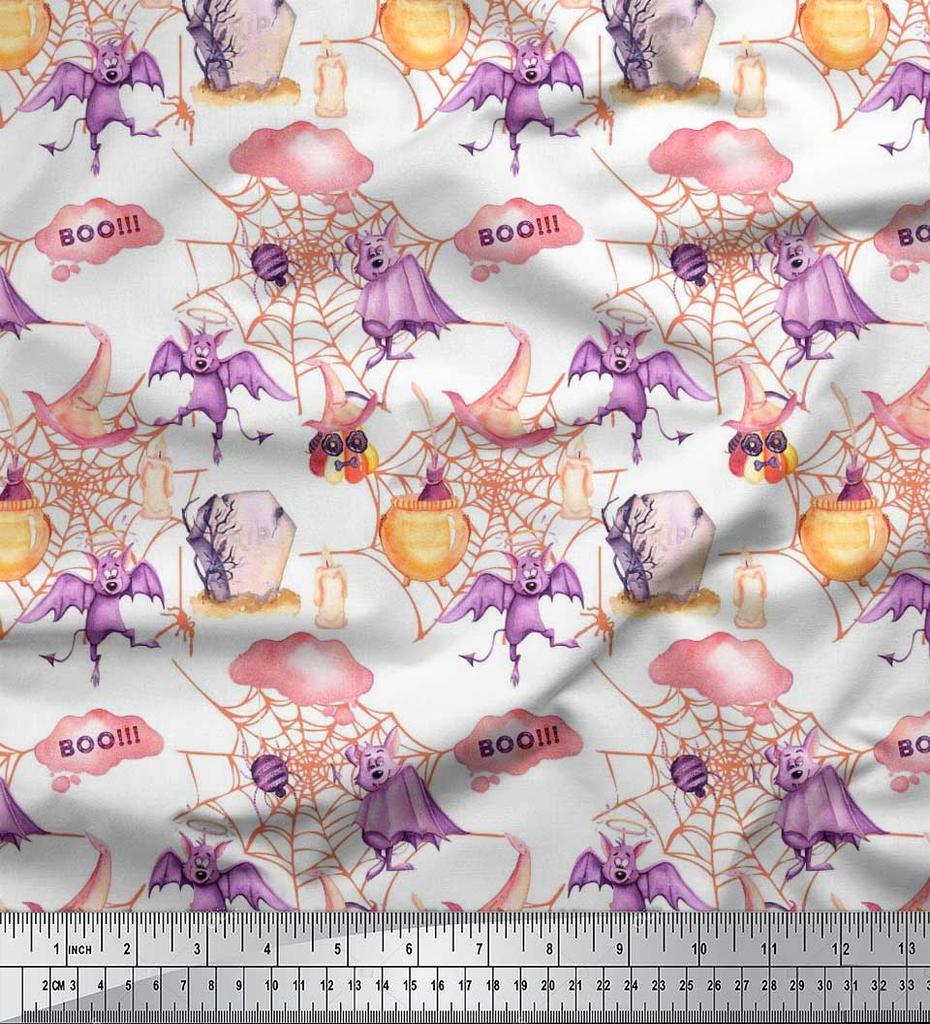 Soimoi Japan Crepe sateng stoff flaggermus, heks lue & trylledrikk Halloween dekor stoff trykt meter 42 tommer