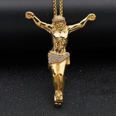 Nowy religijny naszyjnik z krzyżem Jezusa dla mężczyzn Modny krzyż w kolorze złotym z cyrkoniami Biżuteria Prezenty dla mężczyzn Wisiorek