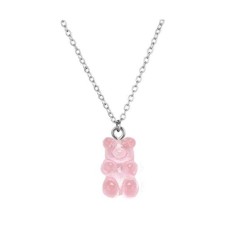 Handmade 11 Colors Candy Cartoon Bear Chokers Chain Necklaces Cute Jelly Pendant For Women&Girl Daily Jewelry Party Gifts
