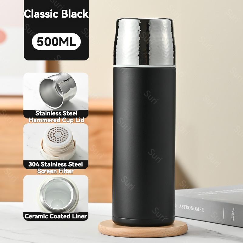 Stainless Steel Ceramic Liner Vacuum Tea Tumbler 500ml Dual Drinking Modes Leakproof Thermal Flask for Hot Cold Drinks Portable