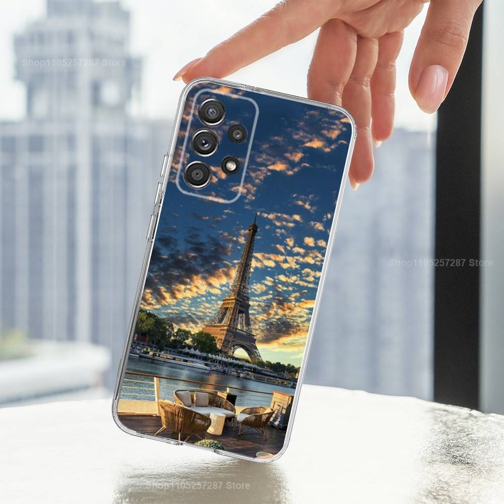 Krajina Eiffelovy věže Pouzdro na telefon Pro Samsung A51,71,30,S21,10,20,Ultra,FE,Lite, S22,23,9,PIus,Průhledné, Silikonové