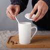 White Household Ceramic Cup Set 350ml Nordic Women New Simple Handle Couple Tea Mugs with Scoop and Lid Solid Office Coffee Cup