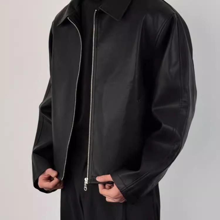 Men's American Retro Cleanfit Red Lined High-End PU Leather Jacket for Spring/Autumn