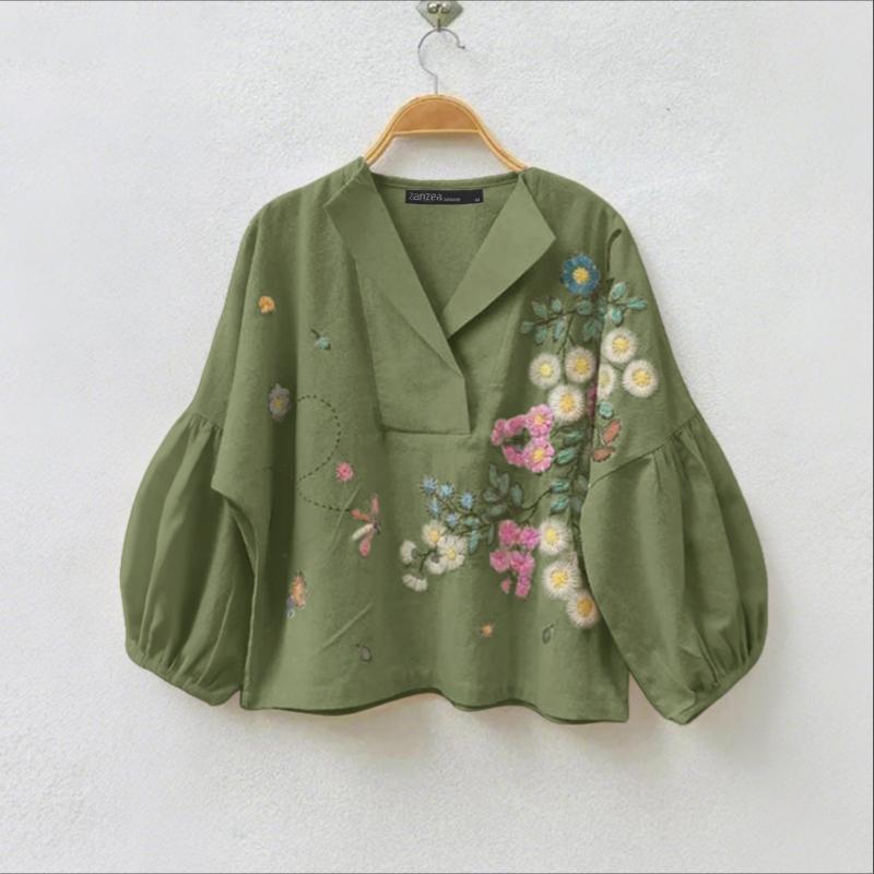 ZANZEA Women Casual V-Neck Loose Long Sleeve Floral Blouse
