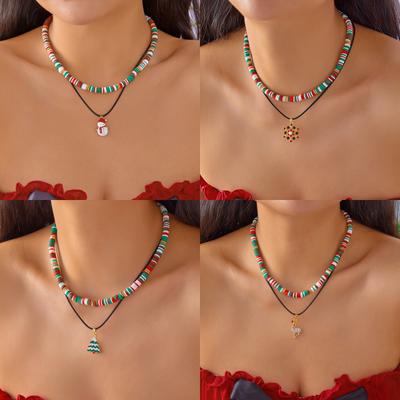 Christmas, Christmas Snowman, Christmas Tree, Elk, Soft Pottery Imitation Pearl Necklace, Fashionable Stacked Necklace Set