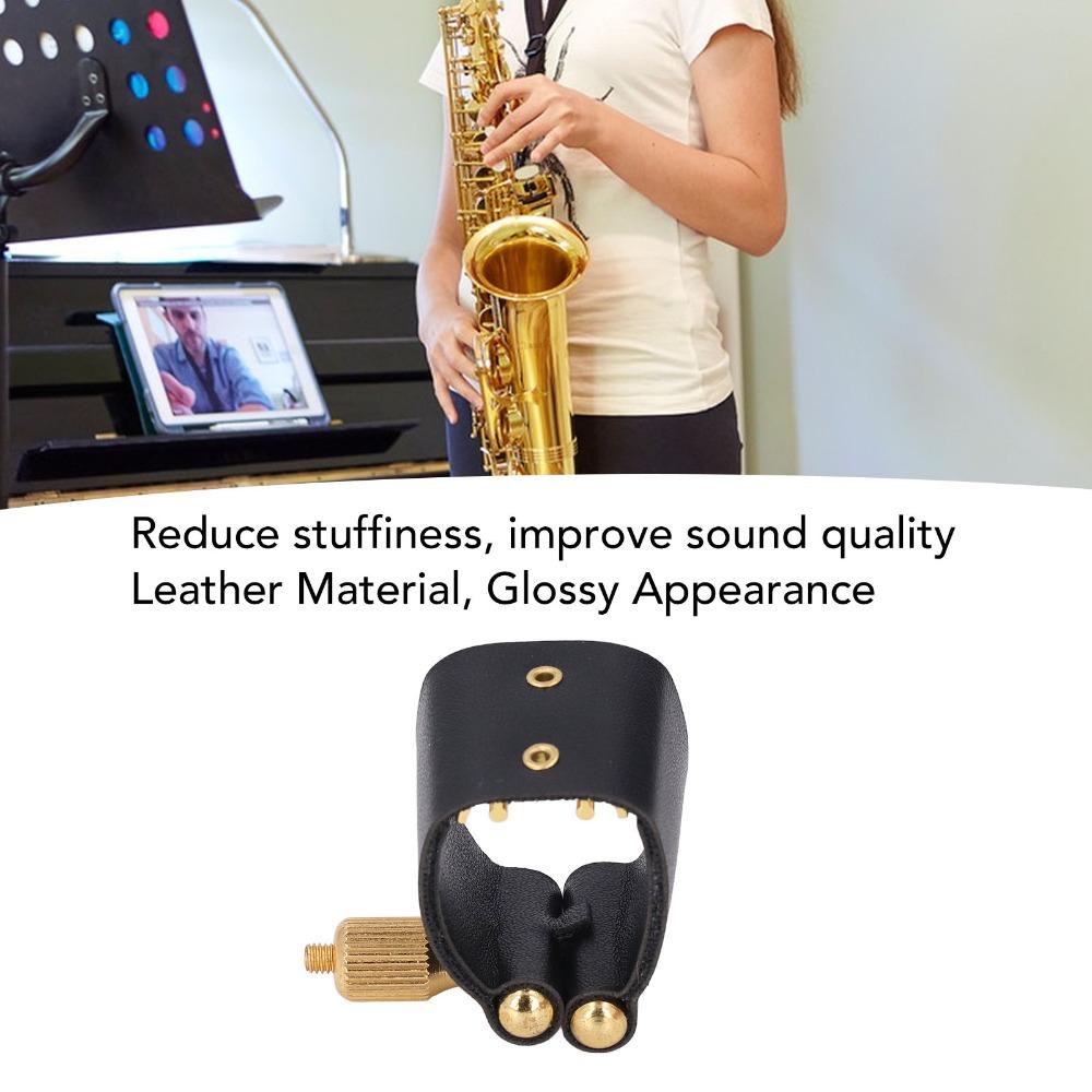 Leather And Metal Sax Mouthpiece Ligature Black Color Alto Sax Ligature  For Alto Saxophone
