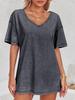 Womens Cotton V Neck T Shirt Short Sleeve Oversized Boyfriend Tunic Tee