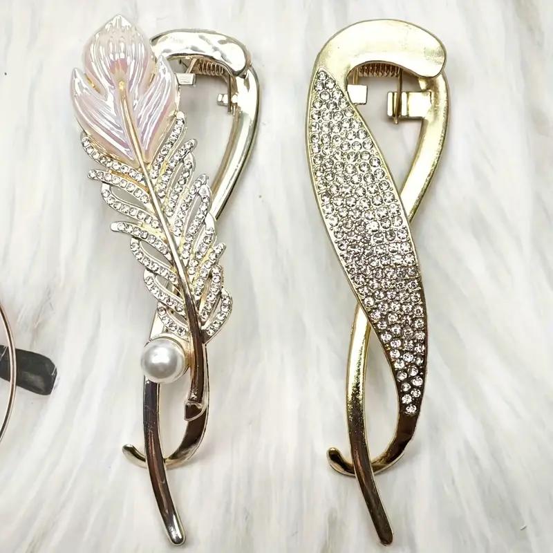 Vintage Style Rhinestone Hair Clip - Zinc Alloy Feather Design, Suitable for Daily And Party Wear
