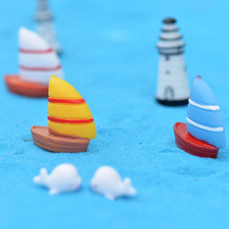 Strand Landschaft Micro Garten Dekor Ornamente Harz Mini Segelboot Boote Modell