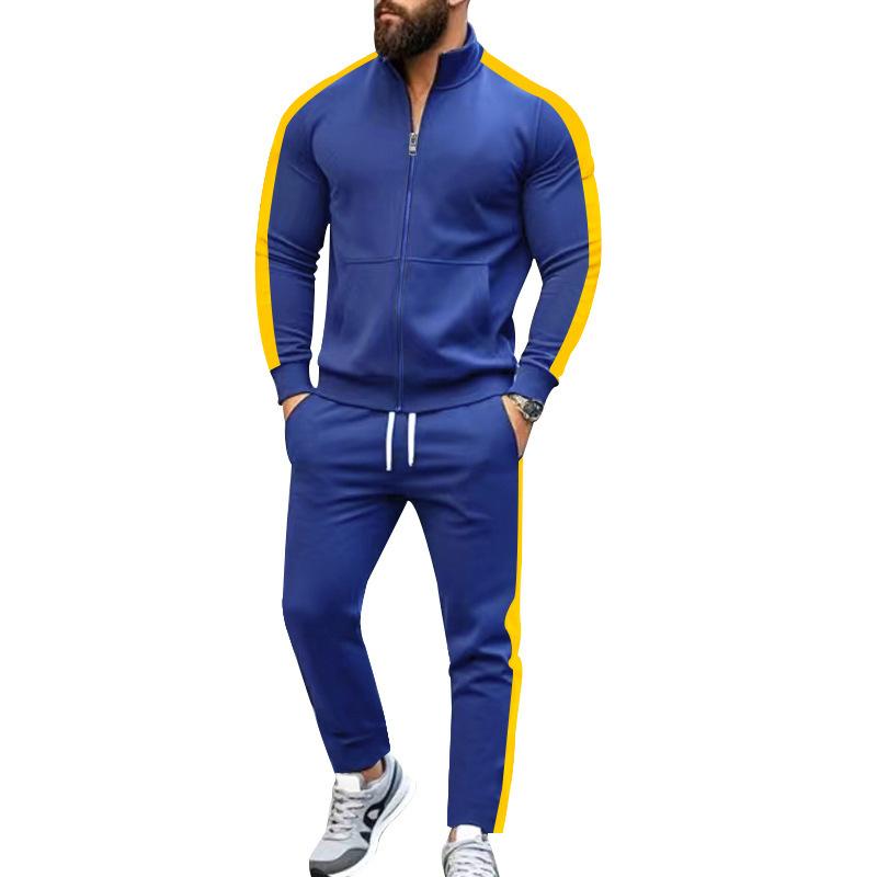2025 Europe and The United States Spring and Autumn Outdoor New Leisure Men's Sports Suit Color Contrast Outdoor Men's 2 Pieces