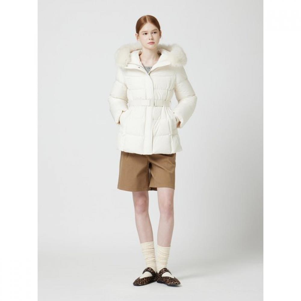 CC collect. Women S Fox Fur Belted Half Lightweight Down Cr c254pSg186