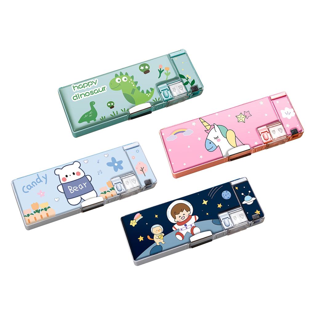 Bleistifttasche, süßer Cartoon-Stil, doppelseitig, eingebauter Anspitzer, tragbar, große Kapazität, großer Bleistift