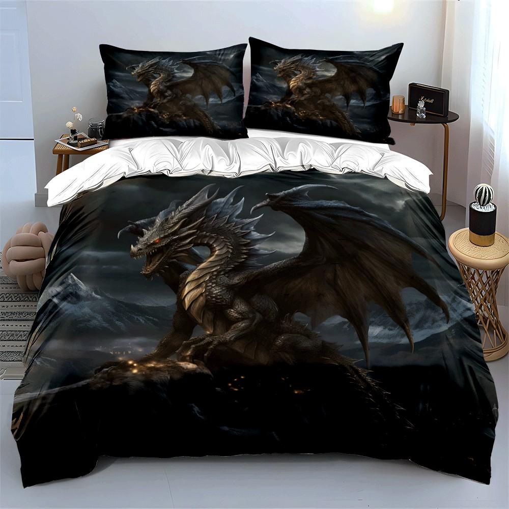 Fantasy Dragon Artwork For Decoration Exquisite Three-Piece Bedding Set Gift For Kids And Adults