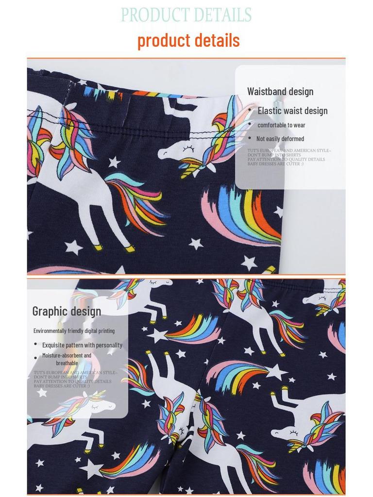 Unicorn Pattern Girls' Stretchy Leggings for Spring and Autumn