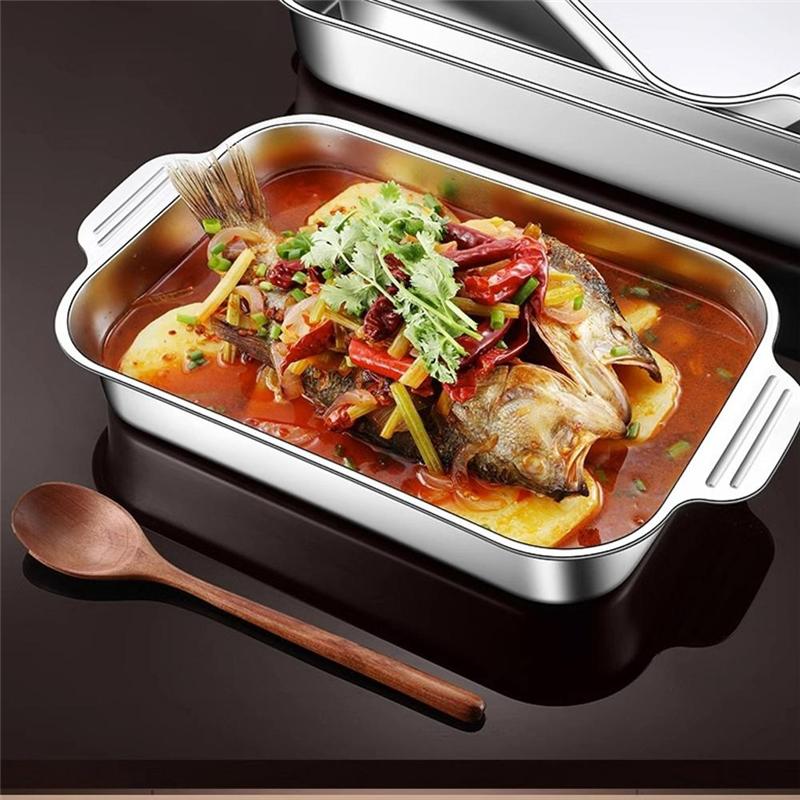 ABWR-Grilled Fish Tray Household Rectangular Tray Crayfish Tray Induction Cooker Oven argento
