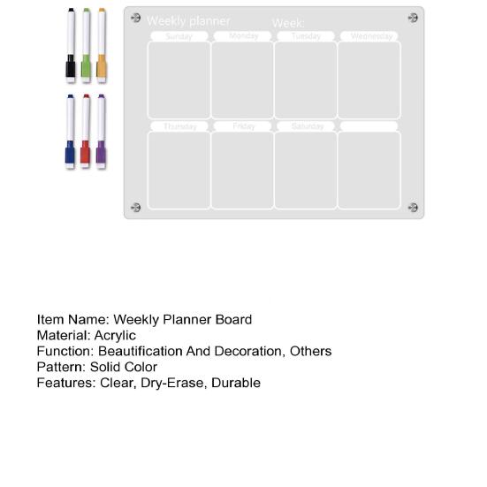 Magnetic Weekly Planner Board with 6 Colored Markers Reusable Clear Acrylic Refrigerator Calendar Dry Erase Weekly Schedule Planning Board