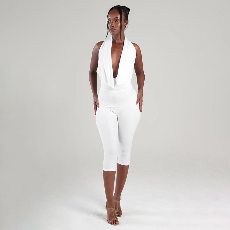 Women's 2026 Summer Draped Neck Backless Tie Bodycon Jumpsuit
