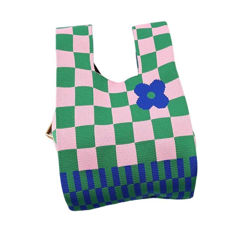Durable Polyester Fabric Knitted Handheld Bag In 10 Colors For Women