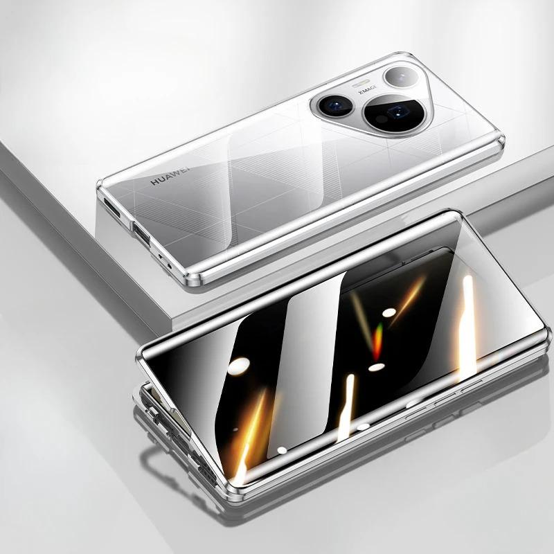 

Магнітний чохол-книжка 360° для захисту конфіденційності від підглядання для Huawei Pura 80/ 70 / Pro/ Pro+/ Ultra з захисною кришкою для об єктива камери із загартованого скла, бампери для телефону Huawei Pura 80 Pro срібний