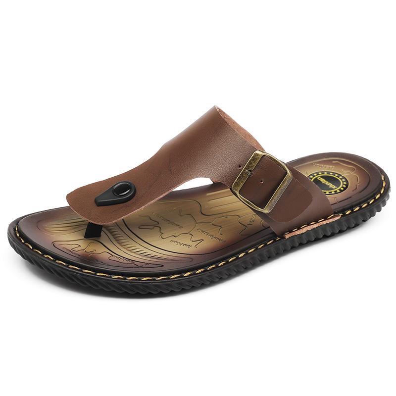 Übergröße Mode Weiches Leder Herren Flip-Flops Outdoor Wasserdichte Strandsandalen Sommer Herren Hausschuhe