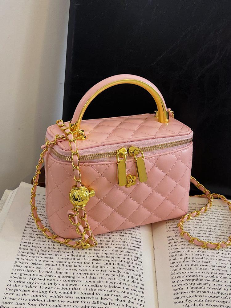 Шикарная ручная сумочка-коробочка с узором ромбы на цепочке - Женская корейский стиль универсальная сумка через плечо и на плечо One Size розовый 1660₽
