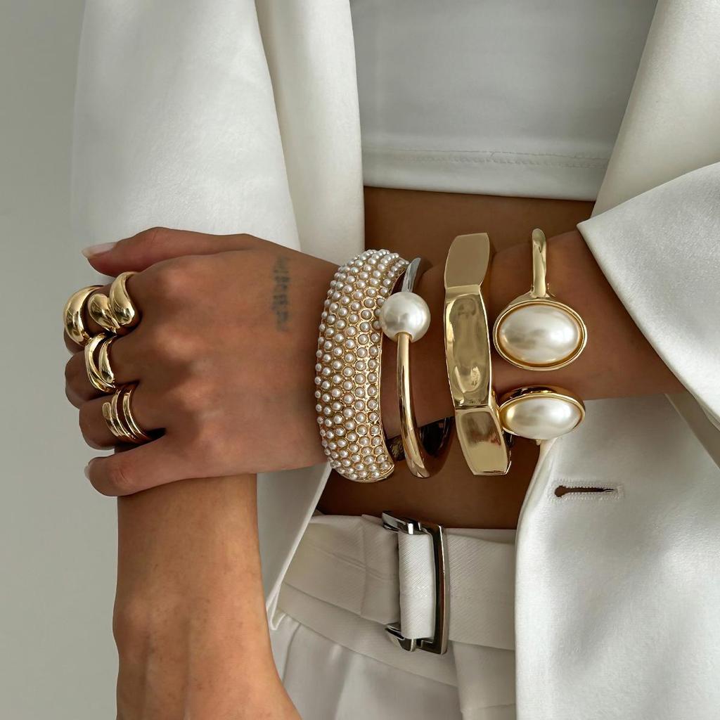 Zweifarbiger ovaler Perlen-Armreif mit offener Kante - Europäischer & Amerikanischer Freizeitschmuck