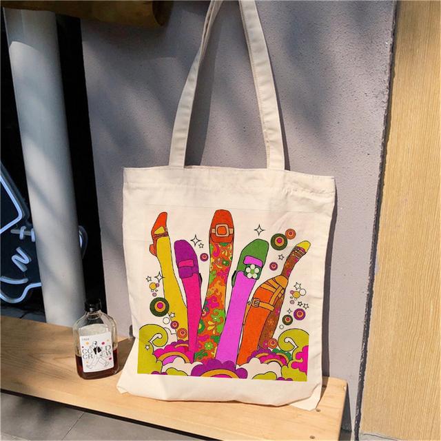 Einkaufstasche einseitige Strand-Canvas-Tasche Umhängetasche große Kapazität Handtasche 2022 neu retro Kunst Cartoon kawaii lässig niedlich Bolsas